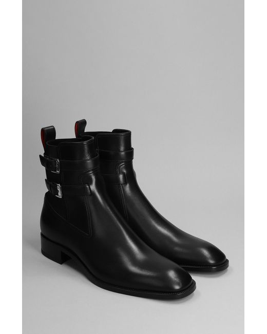 Christian Louboutin Black Sahni Horse Flat Ankle Boots In Leather for men