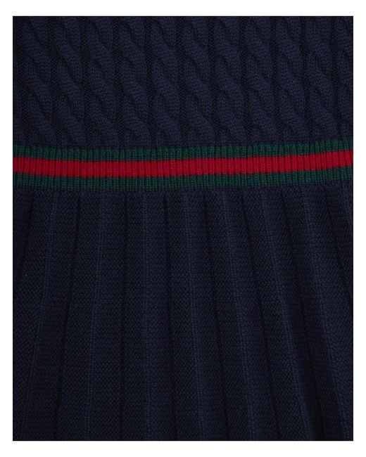 Gucci Blue Dress With Round Neck And Web Detail Wool