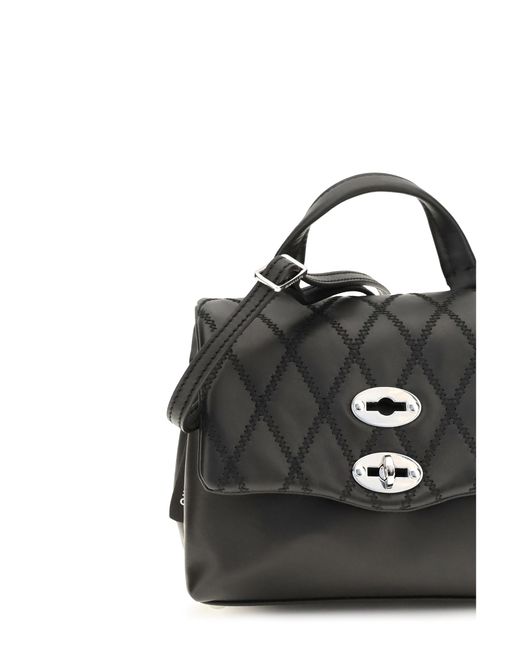 Zanellato Black Mini Postina Tramè Leather Top Handle Bag Calf Bos Taurus Shoulder
