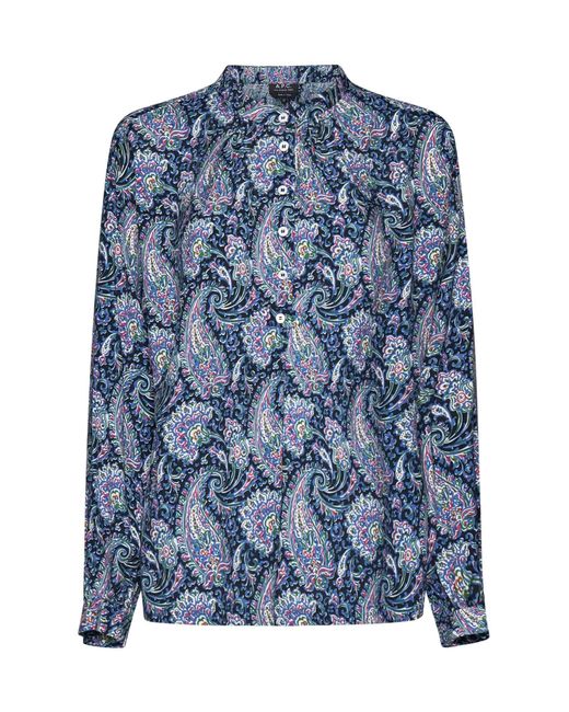 A.P.C. Blue Floral Print Viscose Shirt