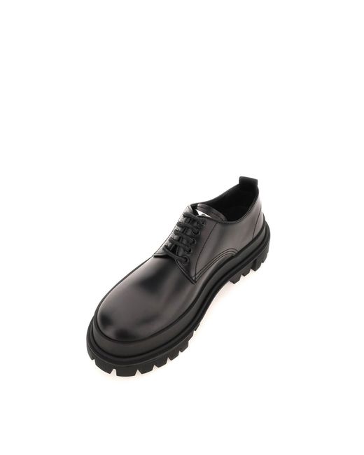 Dolce & Gabbana Black Leather Lace-up Shoes With Lug Sole for men
