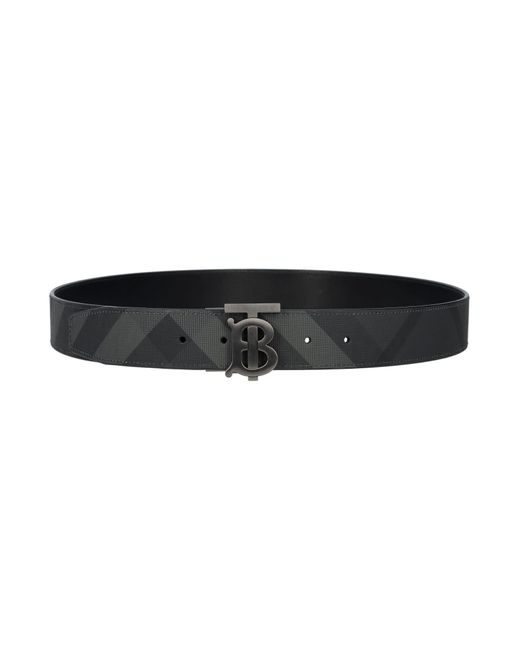 Burberry Black Check And Leather Reversible Tb Belt for men