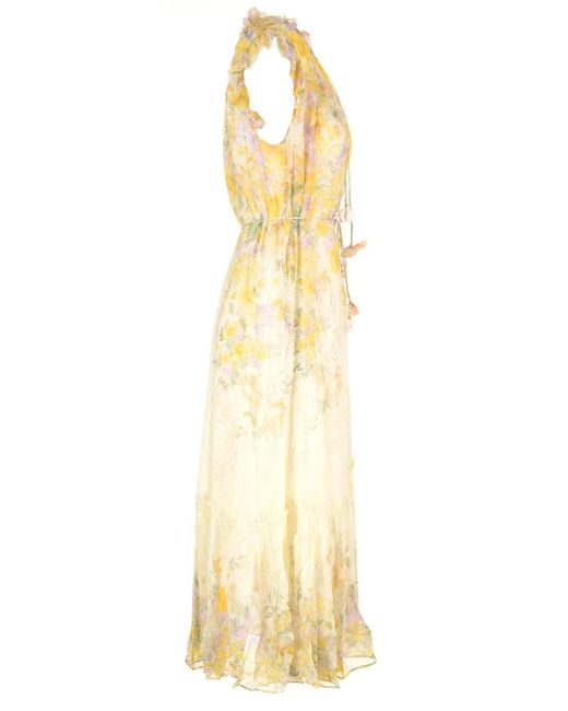 Zimmermann Metallic Long Dress With Floral Print