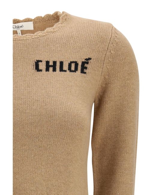 Chloé Natural Sweater With Logo Wool