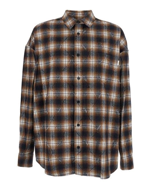 Juun.J Black Shirt With Classic Collar And All-Over Check Motif for men