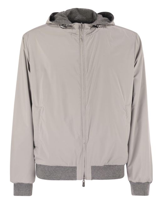 Fedeli Gray Reversible Bomber Jacket With Hood for men