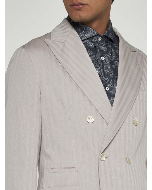 Brunello Cucinelli White Cotton And Silk Double-Breasted Blazer for men