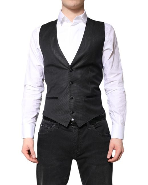 Dolce & Gabbana Black Wool Waistcoat Dress Formal Vest for men