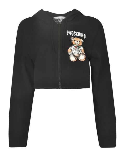Moschino Black Logo Bear Cropped Zip Hoodie