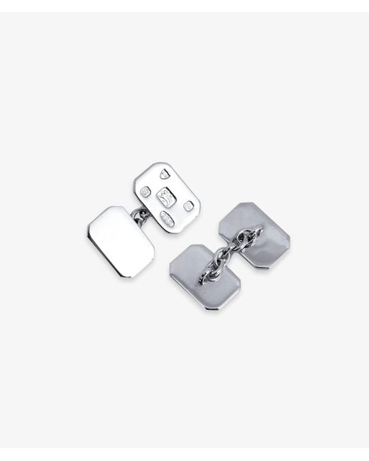 Larusmiani White Rectangular Plain Cufflinks With Engraved Symbols Jewelry