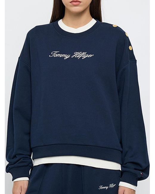 Tommy Hilfiger Blue Btn Script Terry Swtsrt