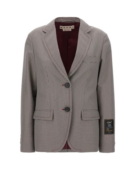 Marni Brown Embroidered Wool Blend Blazer