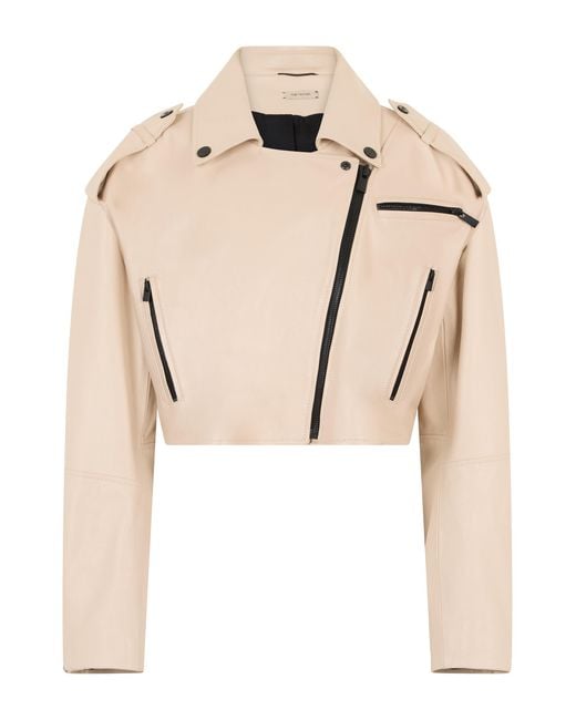 The Mannei Natural Cropped Leather Jacket Calfskin