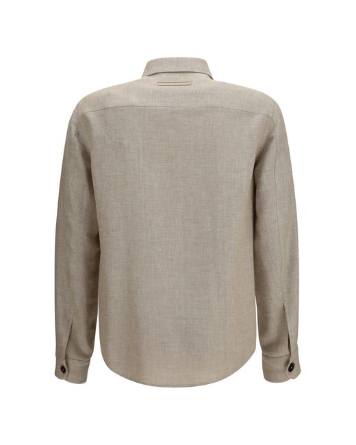 Zegna Gray Crossover Overshirt A Linen, Wool And Silk Blend Shirt for men