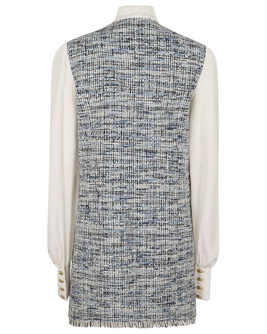 Balmain Gray 4 Pkts Pussy Bowl Tweed Crepe Dress