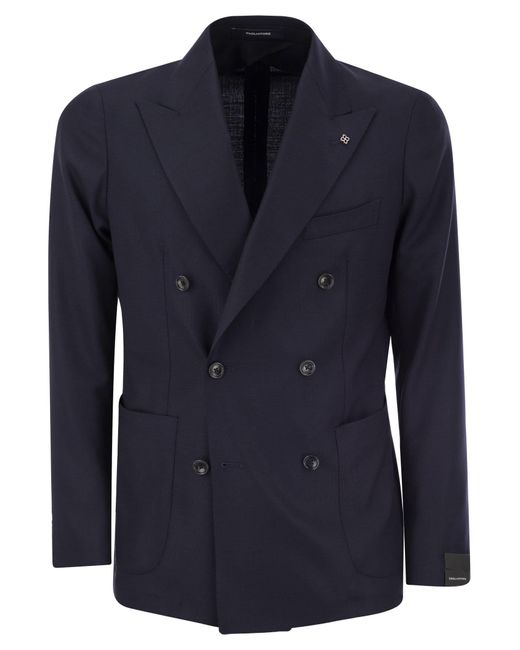 Tagliatore Blue Double-Breasted Cashmere Jacket for men