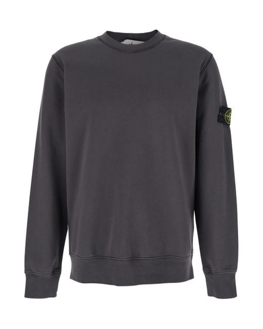 Stone Island Gray Sweatshirt With Removable Compass Logo Applied On The Sleeve for men