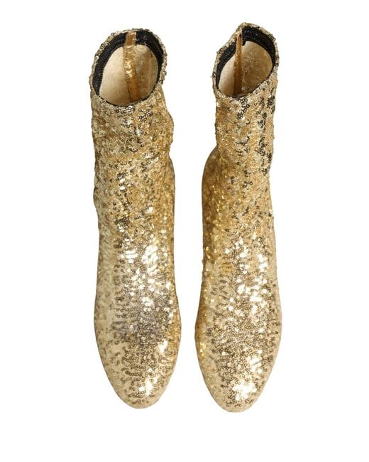 Dolce & Gabbana Metallic Sequined Short Boots Stretch Shoes Elastane Nylon Polyester