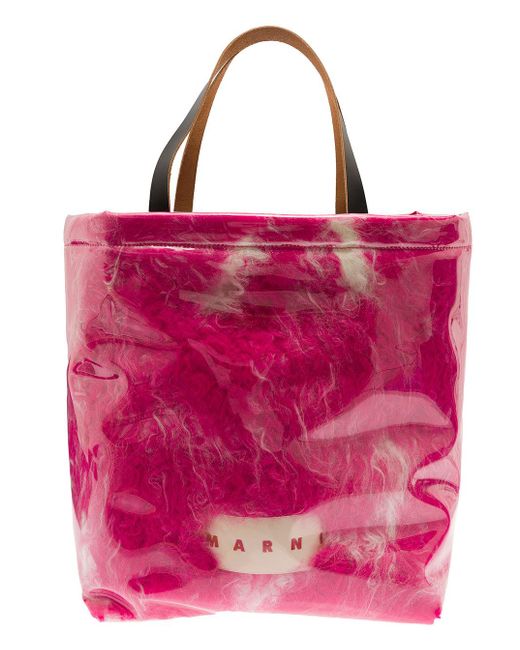 Marni Pink Fuchsia Tote Bag With Plastic Covered Fur Embellishment