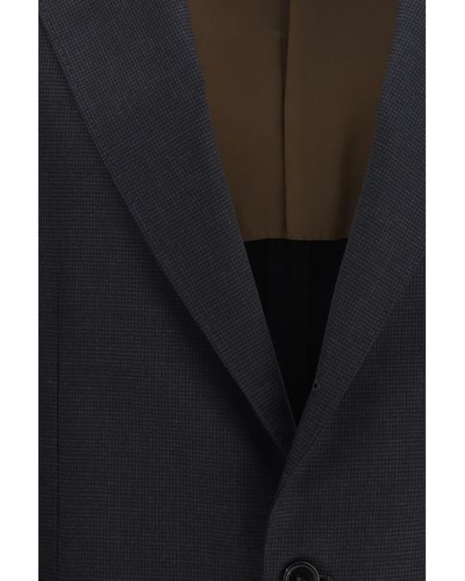 Brunello Cucinelli Blue Jacket Houndstooth Merino Wool for men