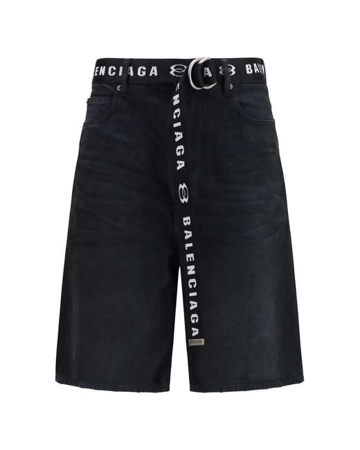 Balenciaga Blue Belted Shorts Cotton Bermuda for men