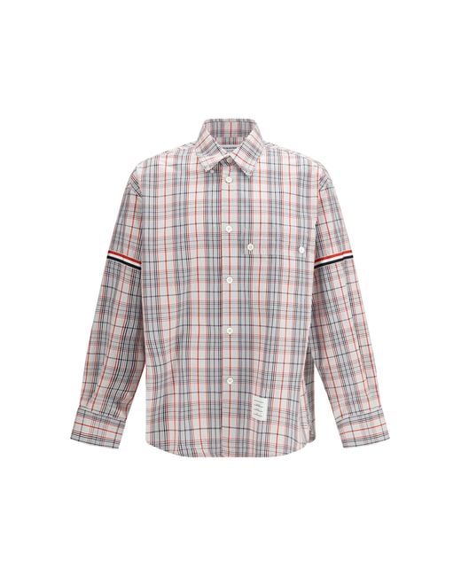 Thom Browne White Check Shirt With Tartan Pattern Fabric for men
