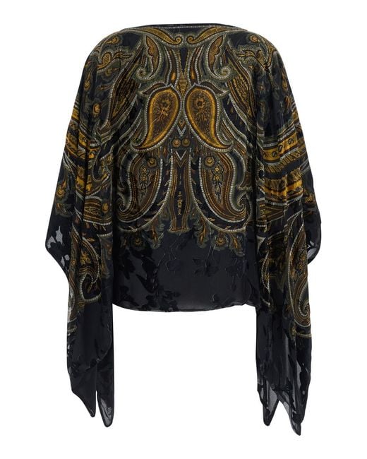 Etro Black Cape Devoré Tech Fabric Technical Coat