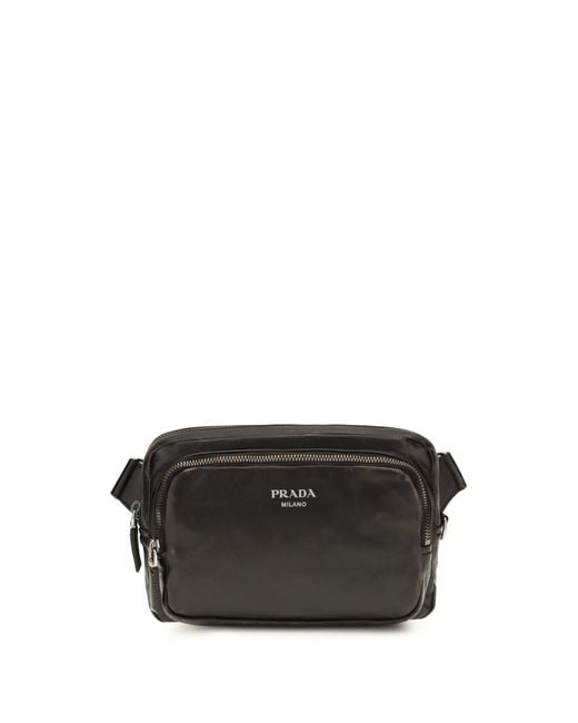 Prada Black Shoulder Bag Aged-Effect Nappa Leather Calf Bos Taurus for men