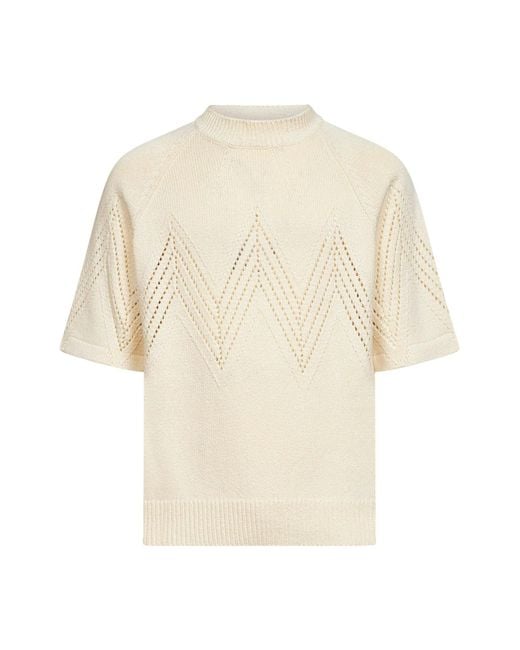 Jil Sander White Cotton Knit Sweater With Pointelle Motif for men