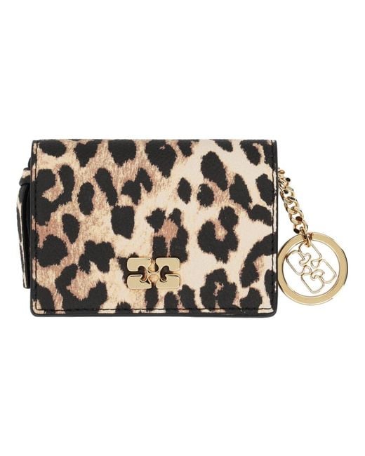 Ganni Black Card Holder With Logo Recycled Polyester Wallets & Purses