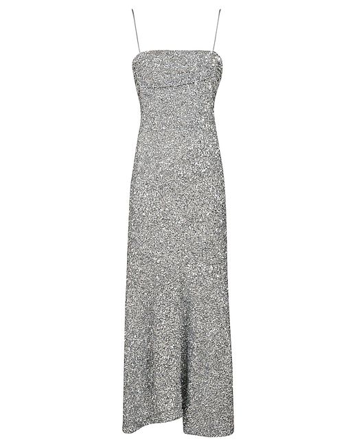 Ganni Gray All-Over Metallic Embellished Dress