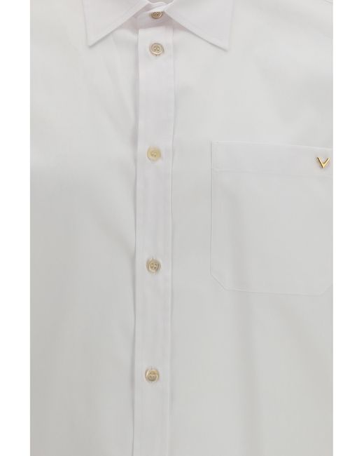Valentino White Light Cotton Oxford Shirt With Vgold for men