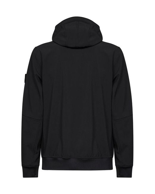 Stone Island Black Soft Shell-R Hooded Jacket for men