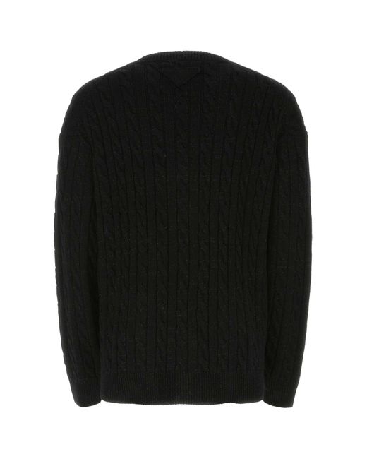 Prada Black Metallic-threading Wool-cashmere Cardigan for men