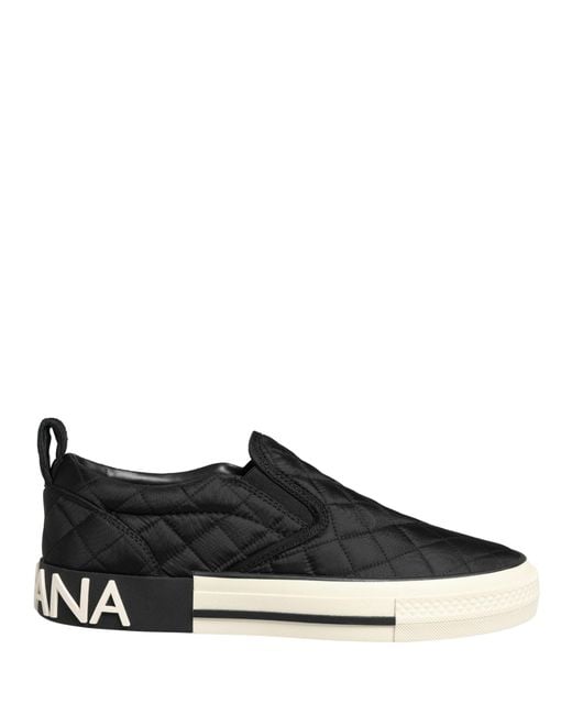 Dolce & Gabbana Black Quilted Slip On Low Top Sneakers Shoes Polyester Pu Viscose