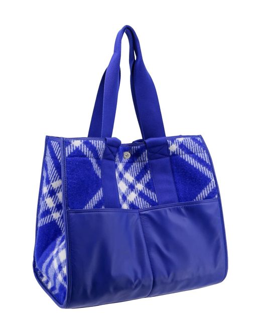 Burberry Blue Wool And Leather Shoulder Bag With Check Motif for men