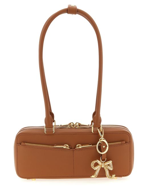 Self-Portrait Brown 'Tan Leather Baguette With Charm' Shoulder Bag