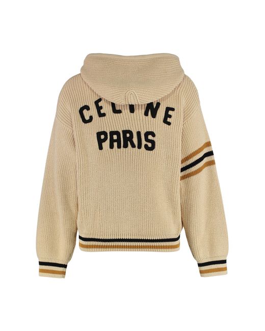 Céline Natural Hooded Zip Sweatshirt Cotton Knitwear for men