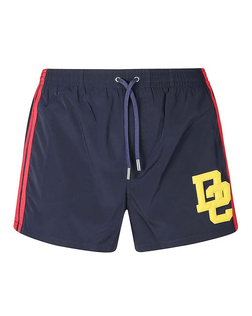 DSquared² Blue Stripe Sided Logo Detail Swim Shorts for men