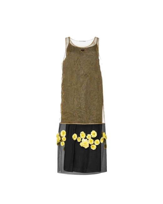 Prada Green 3d Flowers Lurex Knitted Dress
