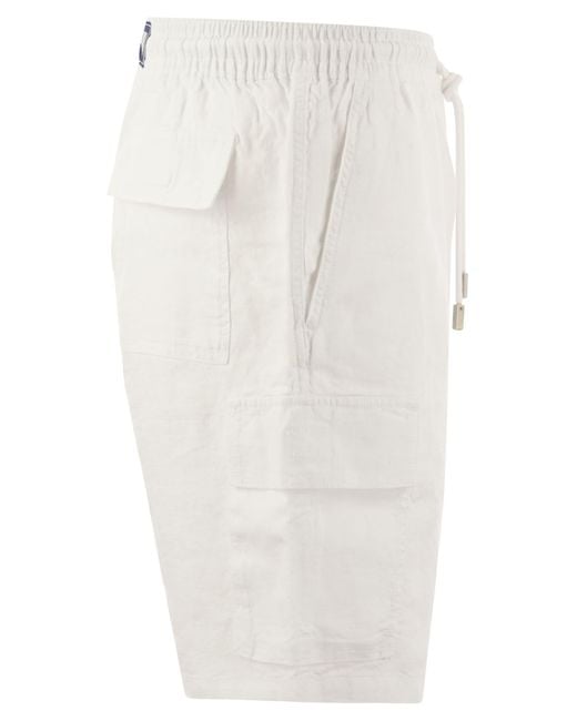 Vilebrequin White Linen Cargo Bermuda Shorts for men