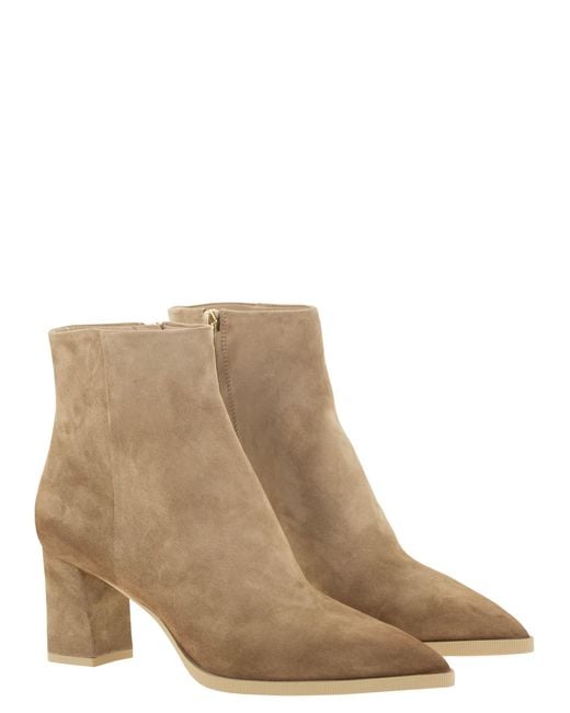Santoni Brown Mid-Heel Suede Ankle Boots