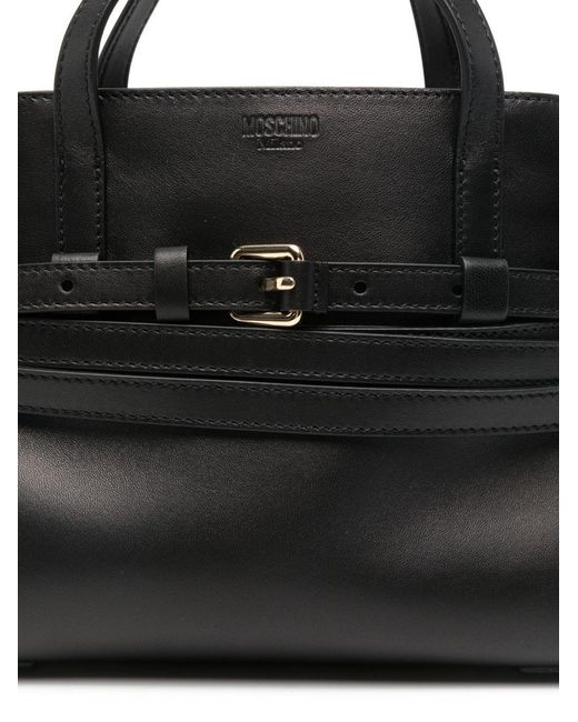 Moschino White Tie Me Small Tote Calfskin Handbags