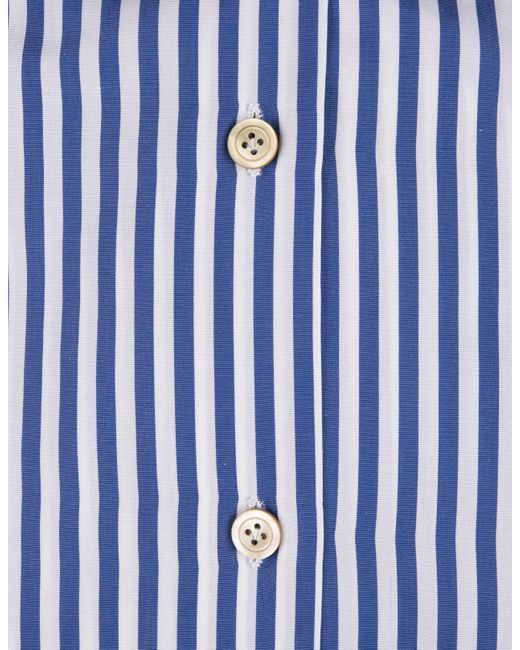 Kiton Blue And Striped Poplin Shirt for men