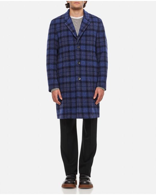Paul Smith Blue Recycled Wool-blend Check Overcoat for men