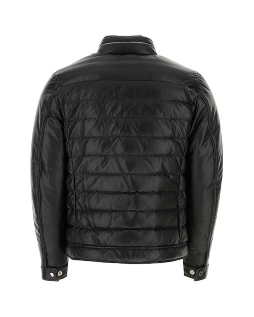 Moorer Black Leather Gilles Down Jacket for men