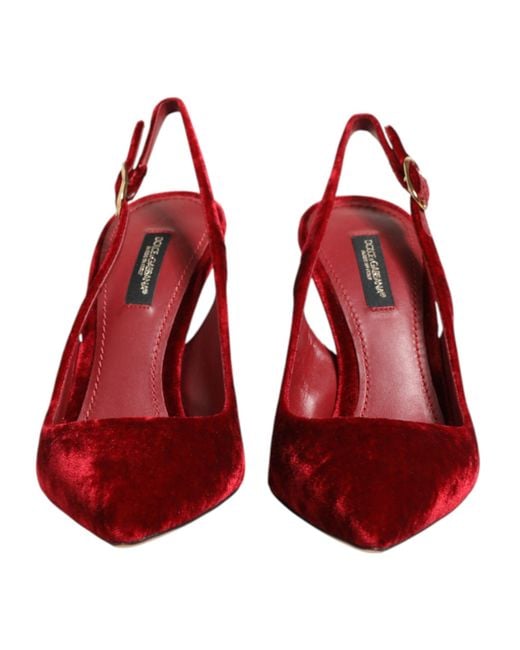 Dolce & Gabbana Red Suede High Heels Slingbacks Sandals Shoes Se+Vi