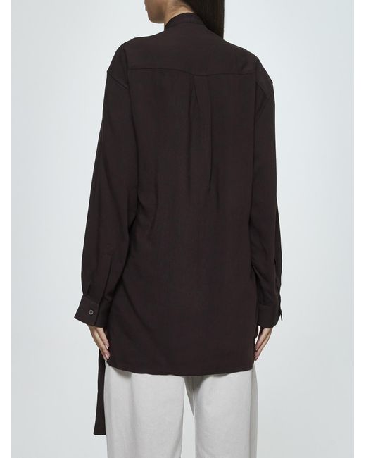 Studio Nicholson Black Viscose Linen Collarless Belted Shirt