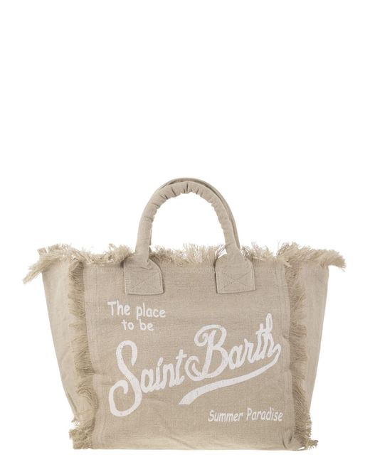 Mc2 Saint Barth Natural Vanity Linen Tote Bag With Embroidery