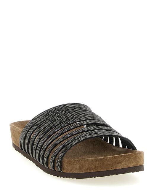 Brunello Cucinelli Black Lamb Leather Slides Shoe